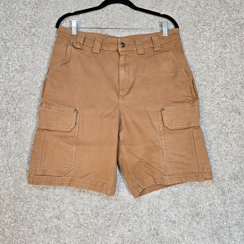 Duluth Trading Co Flex Fire Hose cargo short Men 34 Brown Utility Canvas stretch